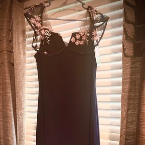 BNWT dress, illusion neckline Navy blue W/blush & Ivy floral appliqués